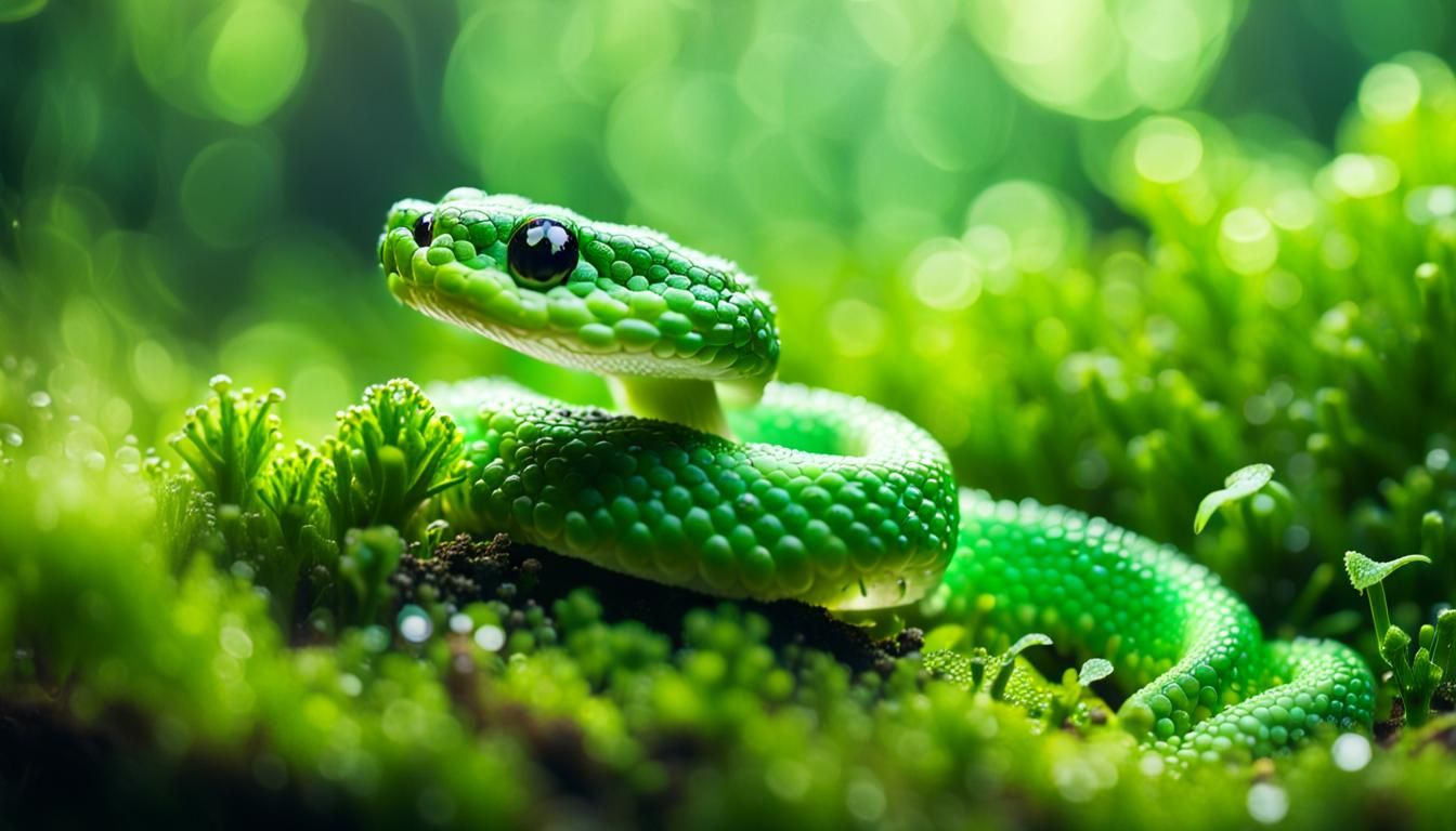 Chibi Green Viper in Dewy Mushroom Forest