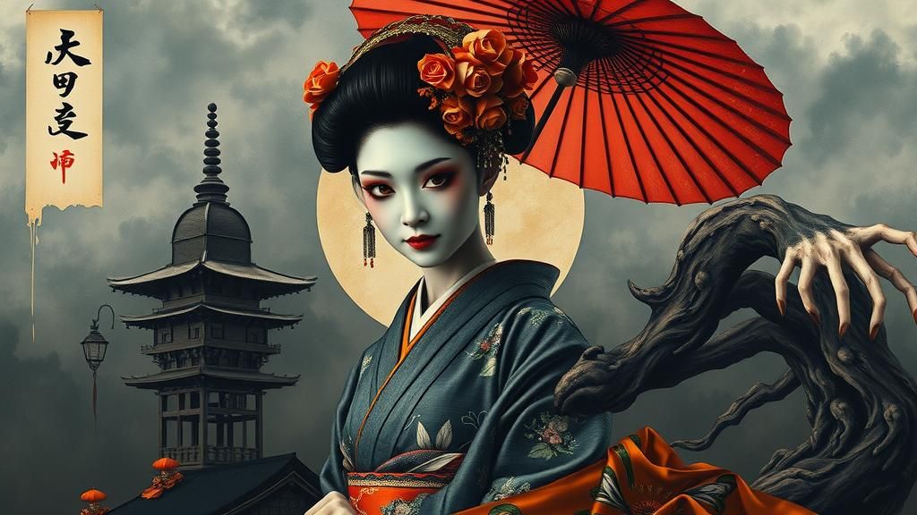 Eerie Geisha in Surreal Japanese Dreamscape