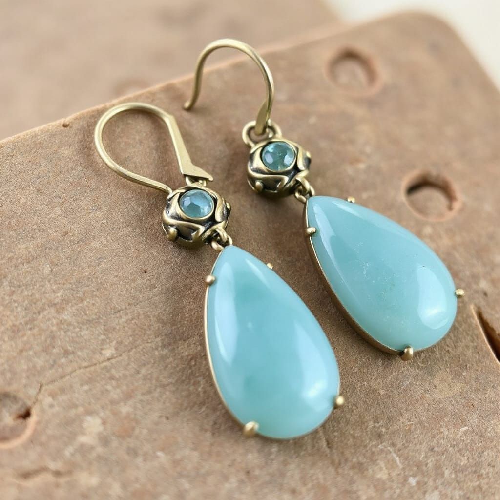Antique Aquamarine and Jade Earrings