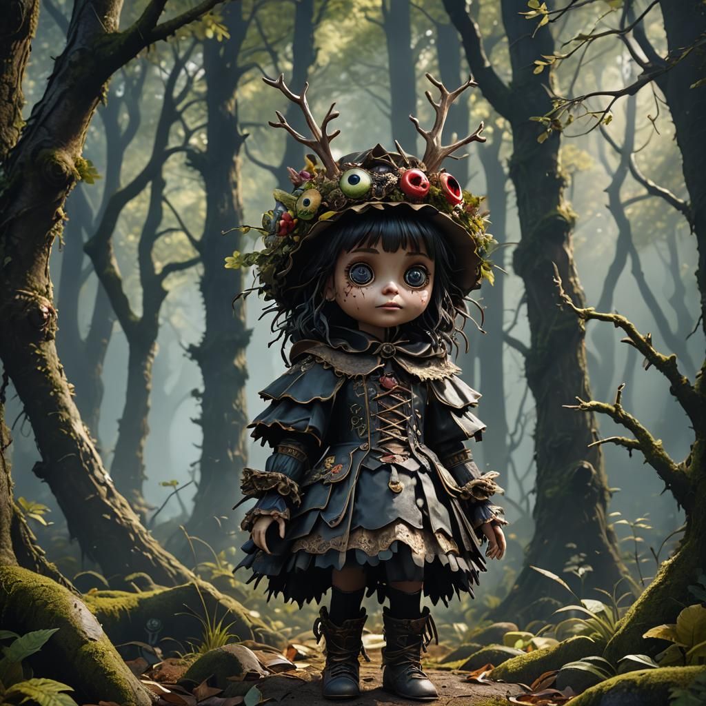 Black Forest Doll with Googly Eyes: Detailed Matte Painting