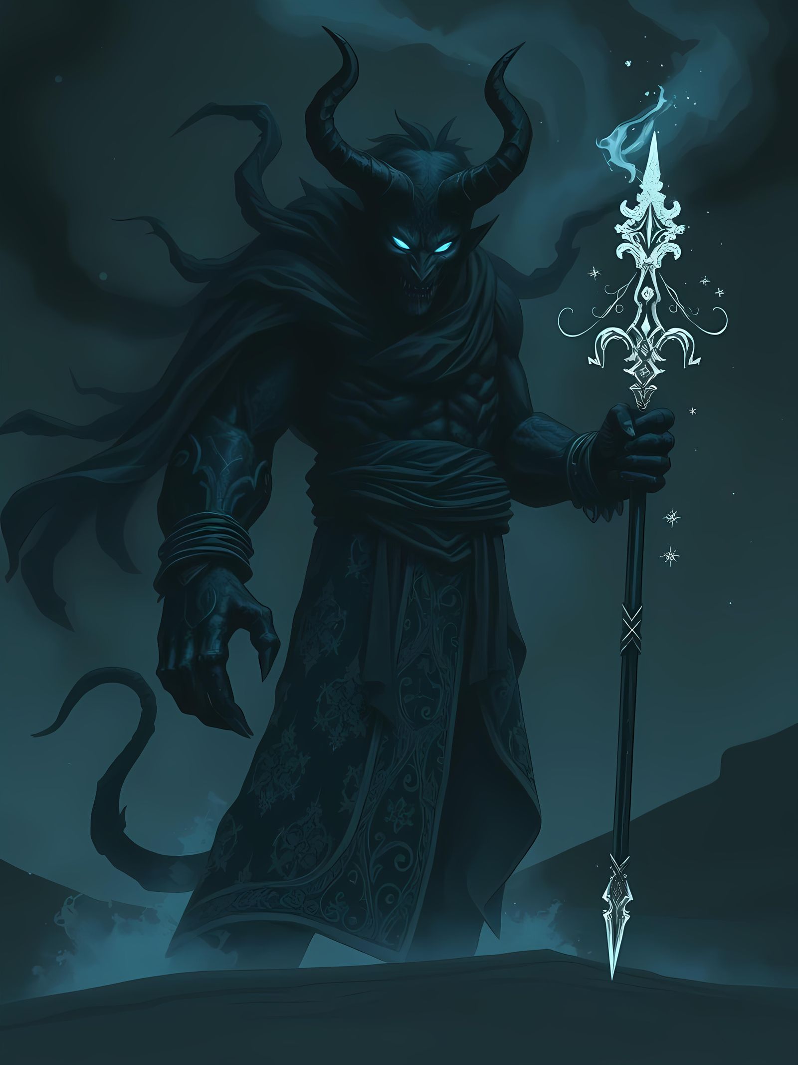 Icy Shadow Demon in Mignola Comic Style