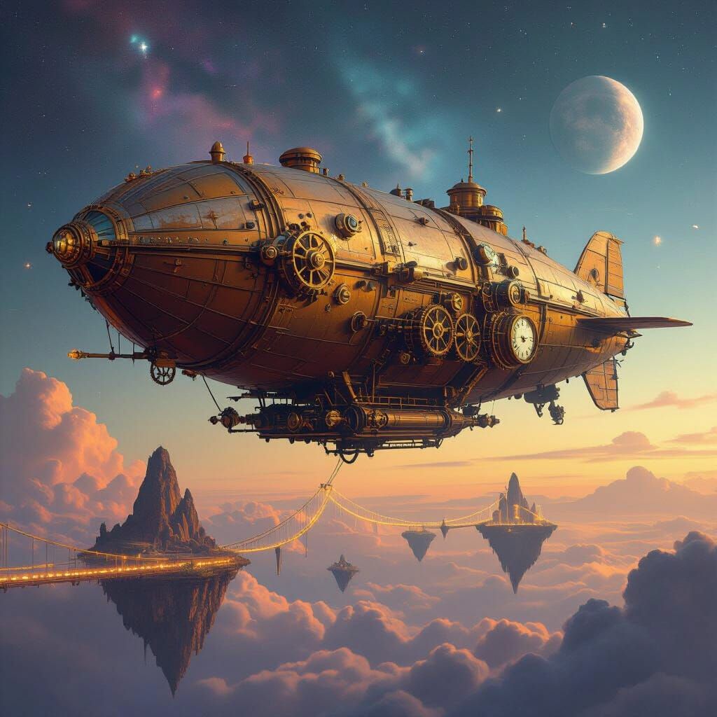Steampunk Airship Voyage Through Nebula Skies
