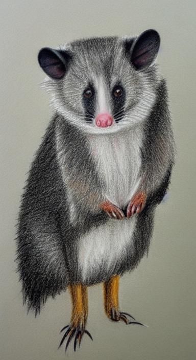 Realistic Opossum Oil Pastel Drawing on Plaid