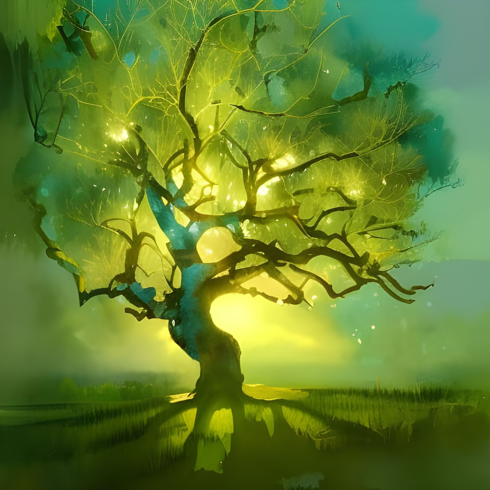 Detailed Gouache Painting of a Live Oak Tree