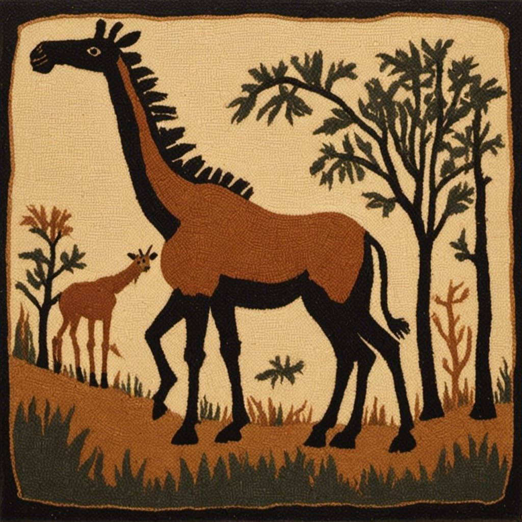 Giraffe on Savannah in Stone Age Silhouette Style