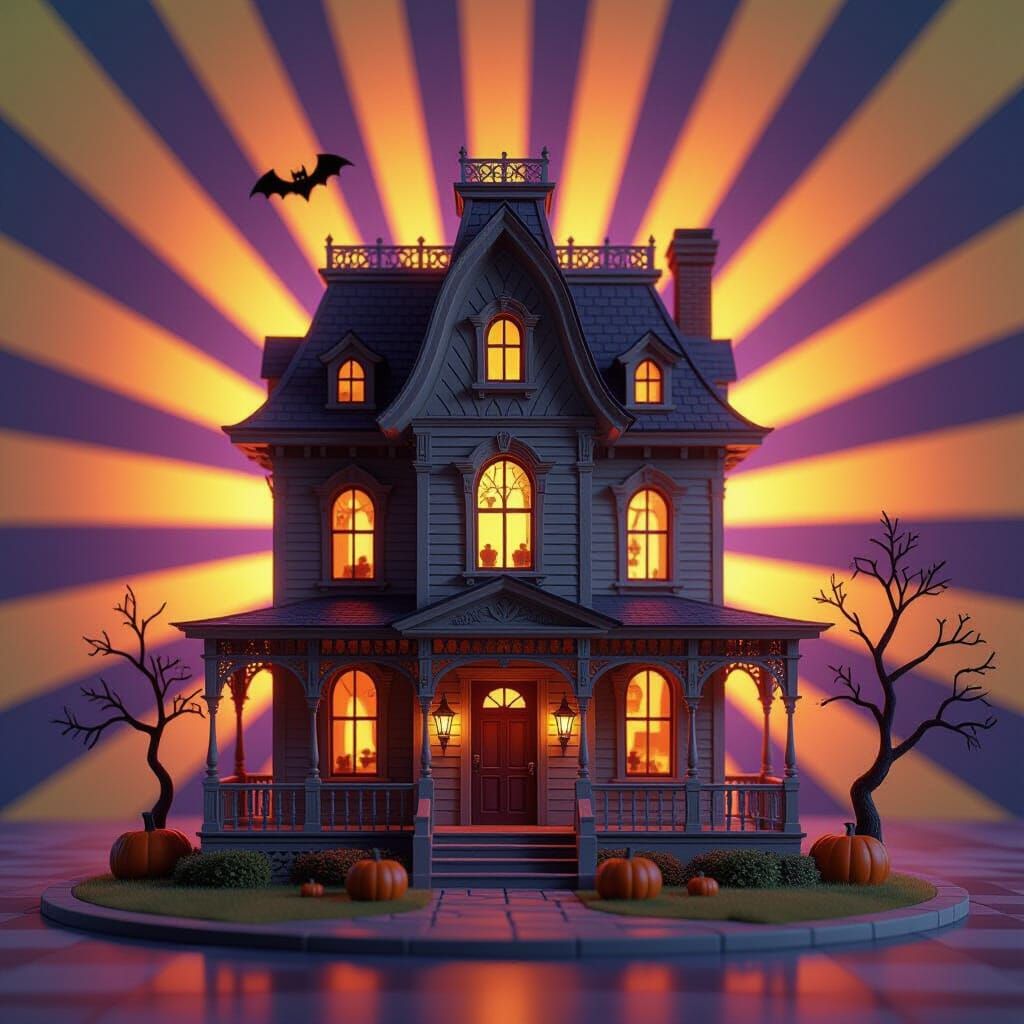 Spooky Halloween Dollhouse in Pixar Style