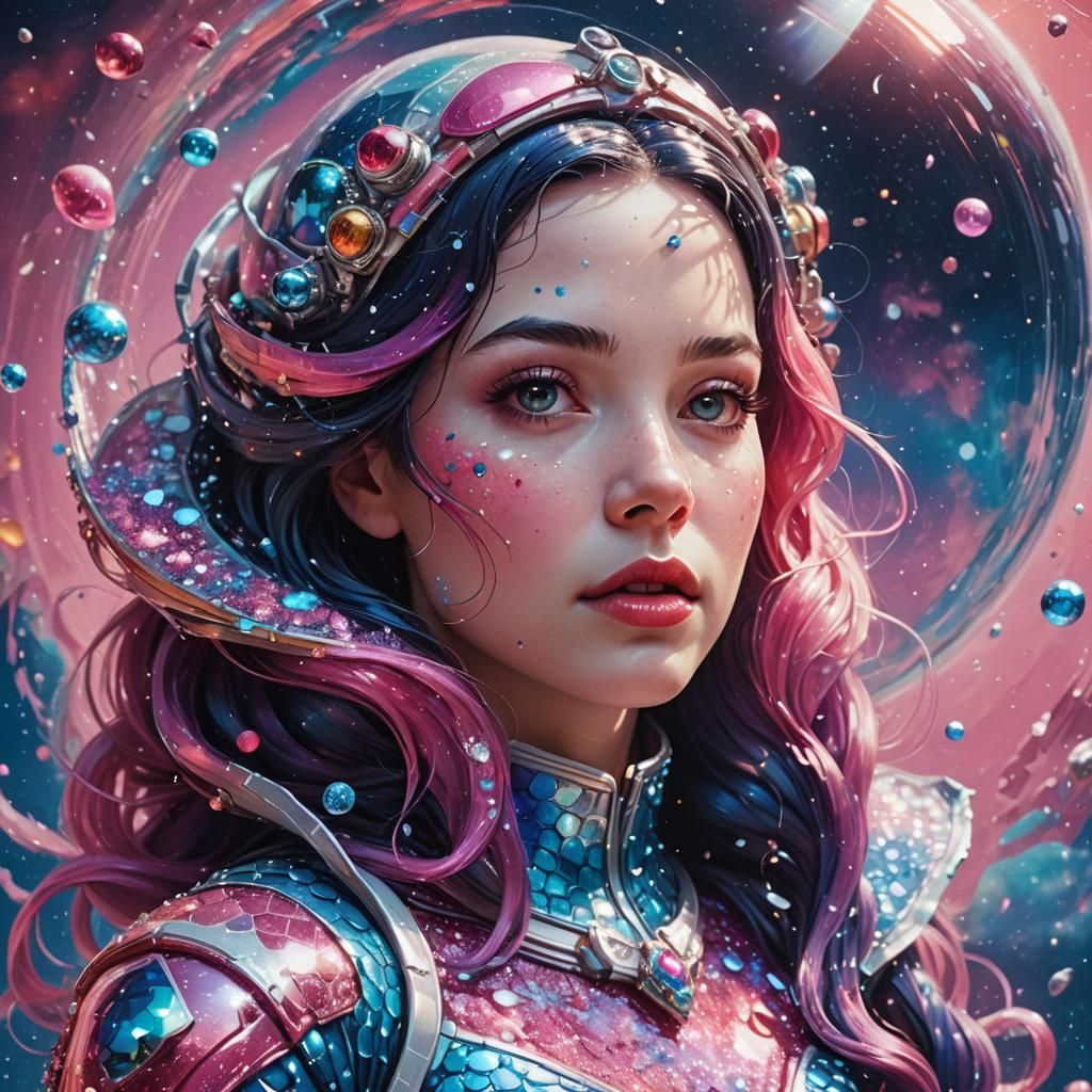 Snow White as Space Mermaid in Splash Art Style