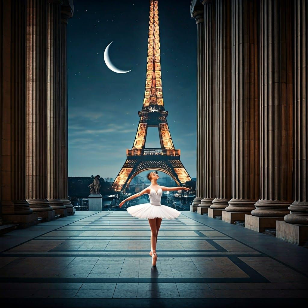 Ethereal Ballerina in Moonlit Paris, Captured in Photorealis...