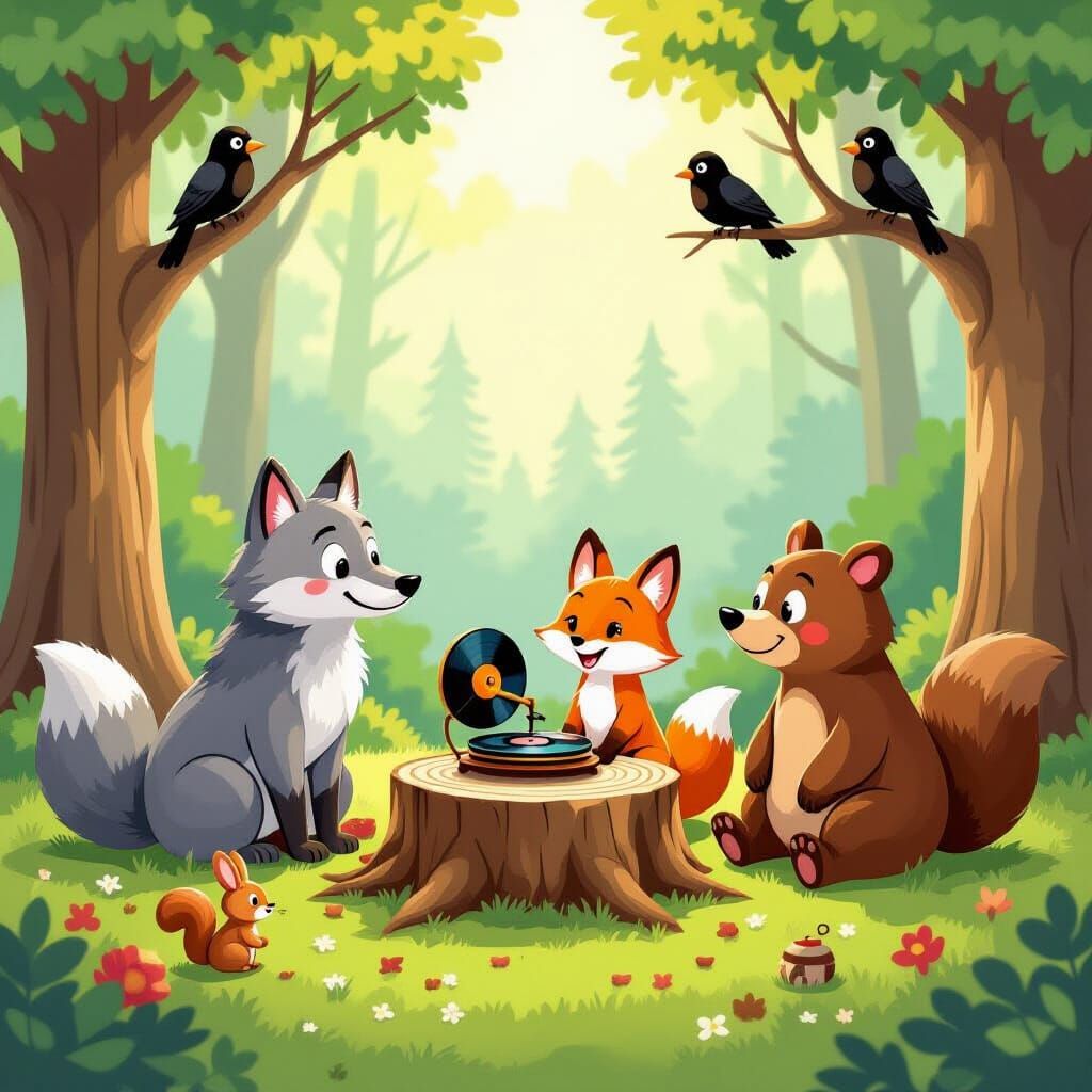Woodland Animals Gather for Music in Charming Cartoon Style