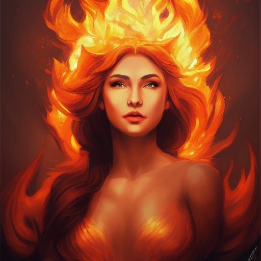 Fire Goddess Portrait in Art Nouveau Style
