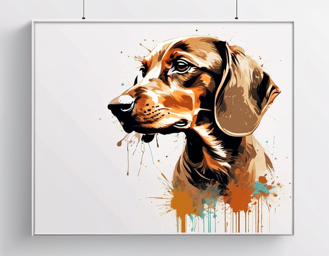 Minimalist Dachshund in Splatter Graffiti Style