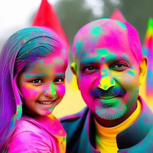 Father and Daughter Celebrate Holi Festival