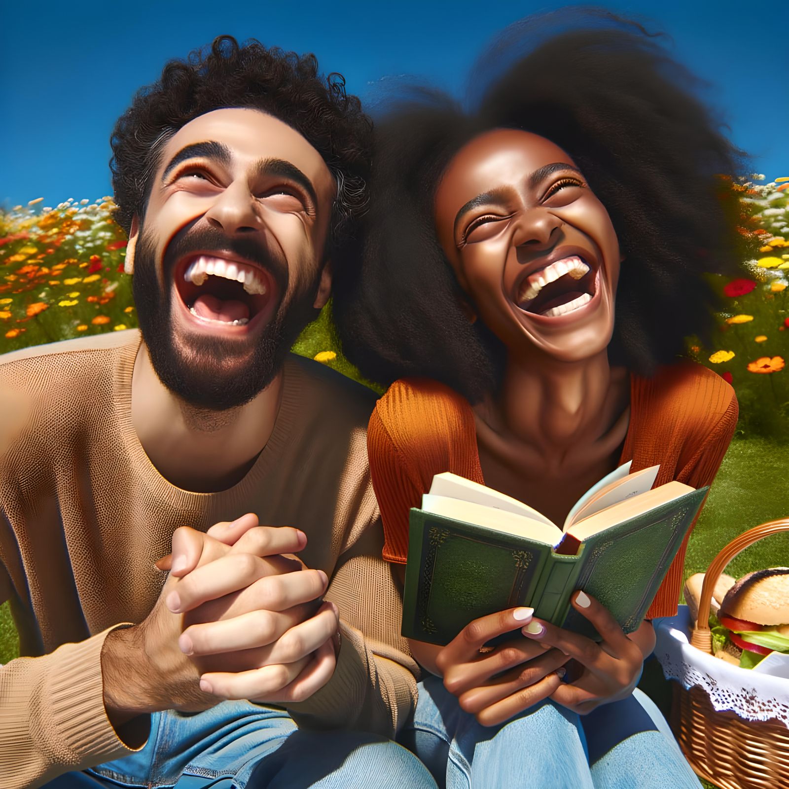 Joyful Picnic: Man and Woman Share a Laugh