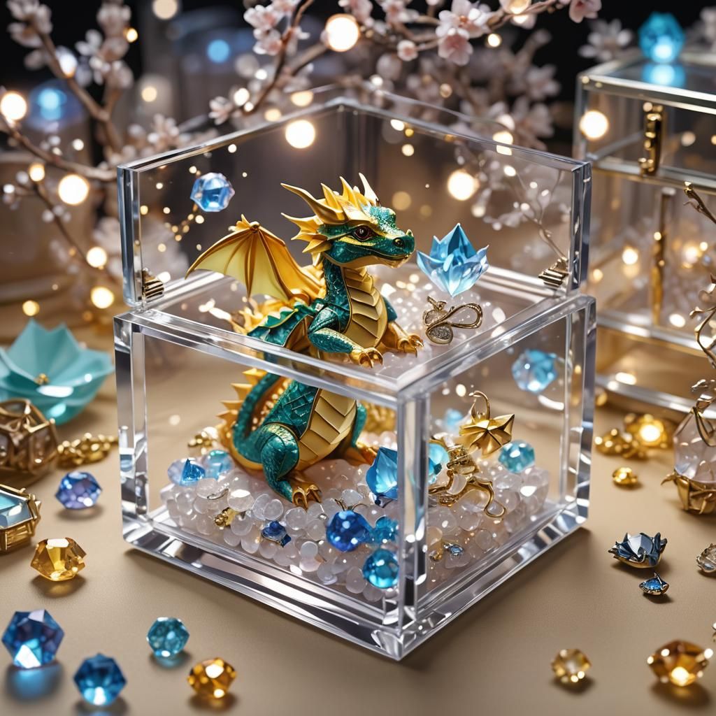 Miniature Dragon with Glowing Jewelry, Anime Art