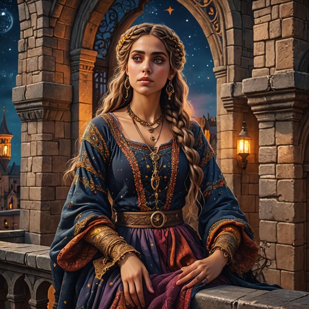 Whimsical Boho Gypsy Girl in Gothic Castle