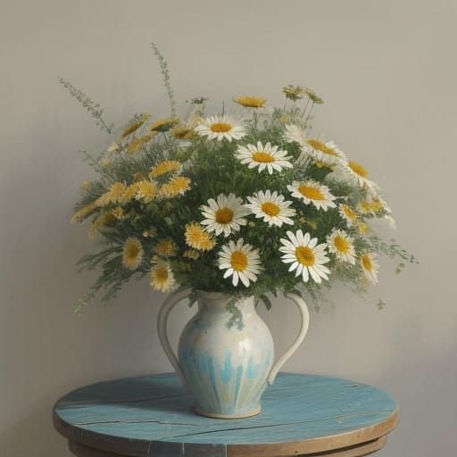 Vibrant Daisies in a Rustic Ceramic Vase