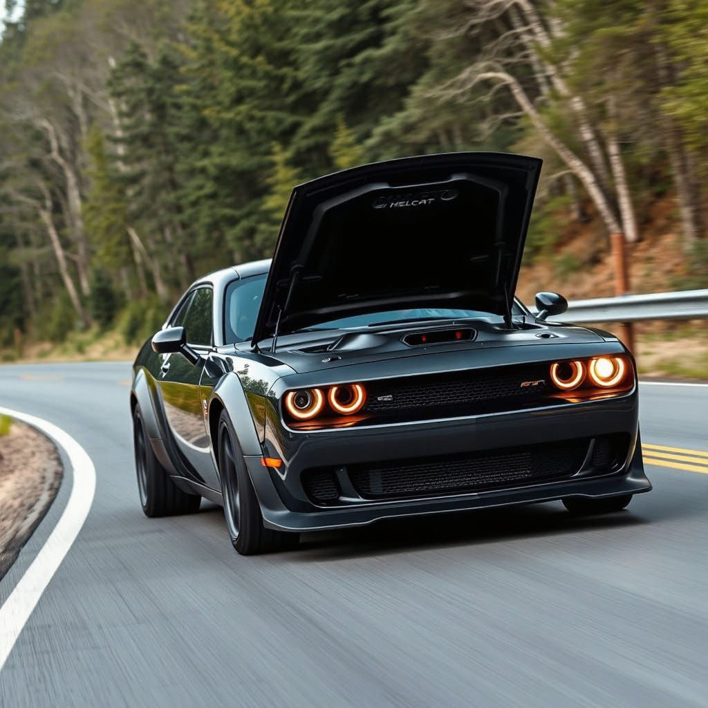 Hellcat Muscle Car Driving on the Road