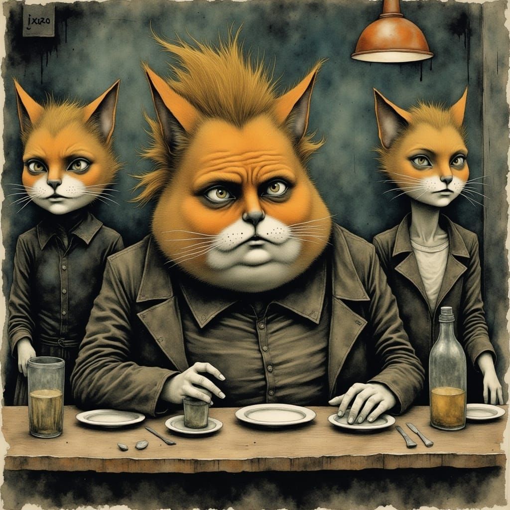 Grotesque Cheshire Cat Portrait in Van Gogh Style