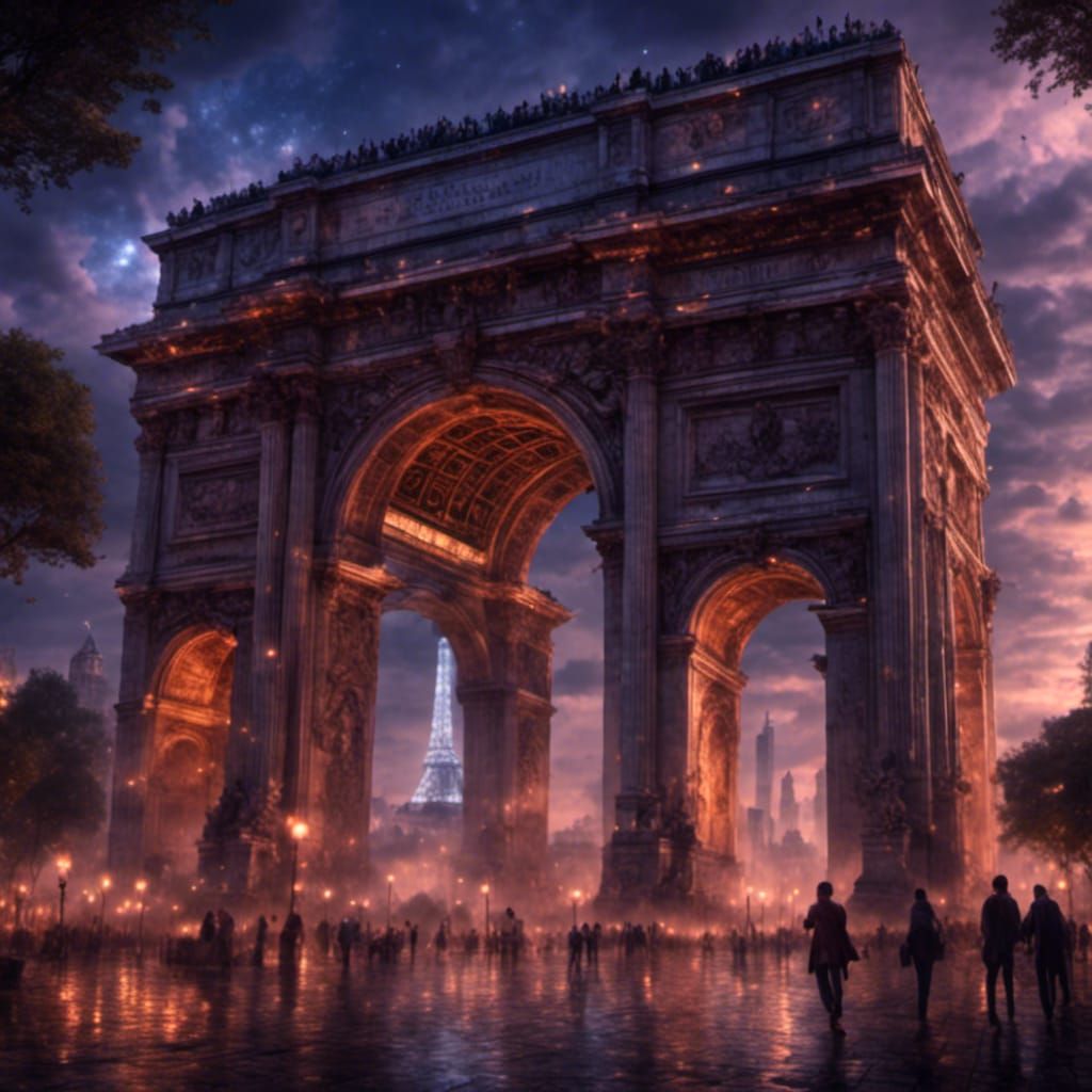 Arc de Triomphe Lit at Night: Digital Matte Painting