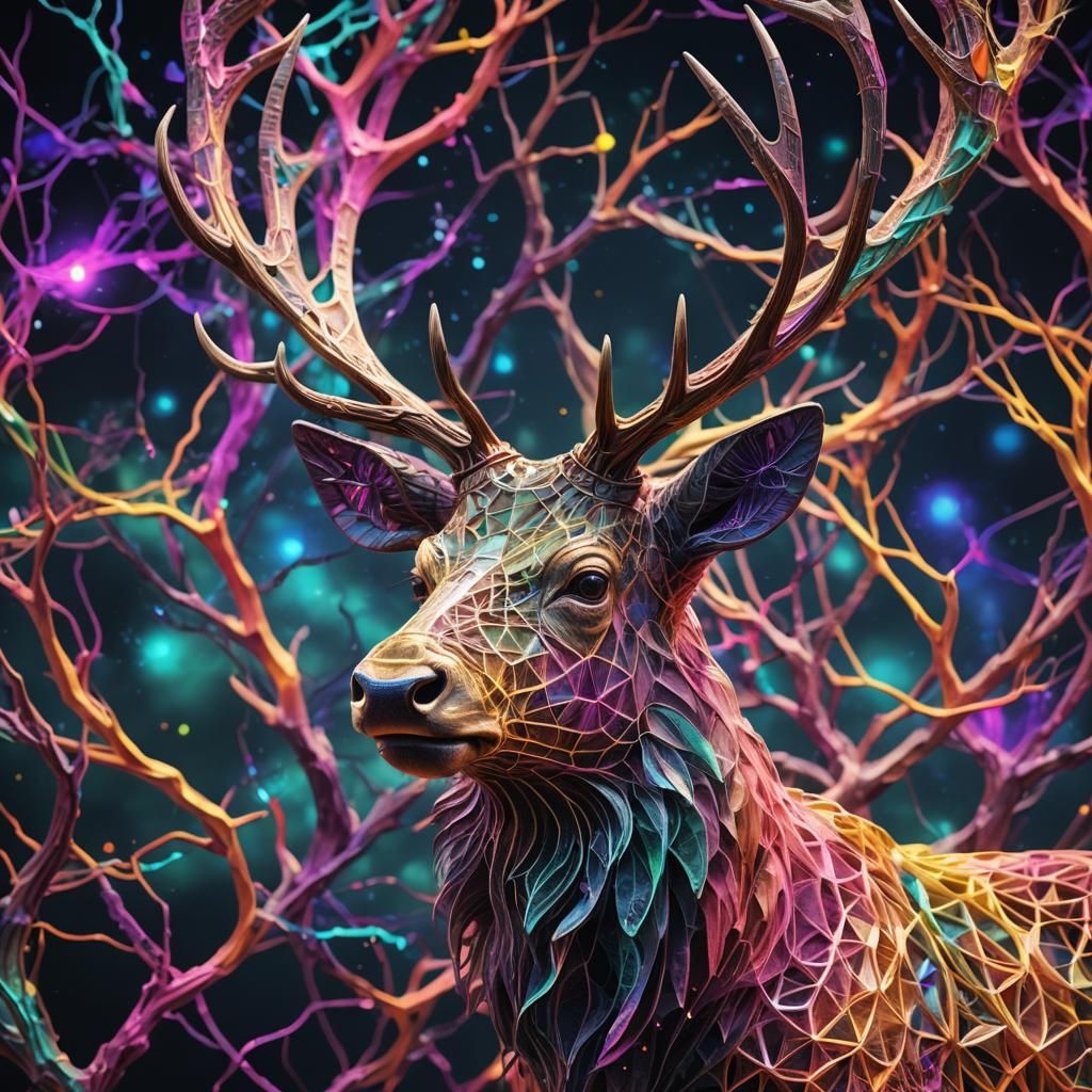 Neon Galactic Elk Portrait in 3D