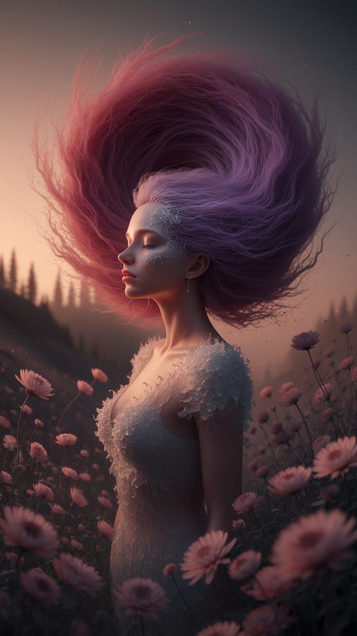 Ethereal Woman in Swirling Colors: Digital Art