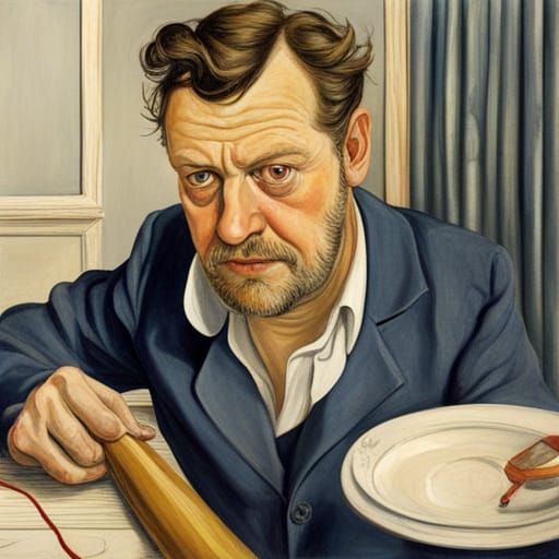 Fragmented Figure in Surrealist-Expressionist Style