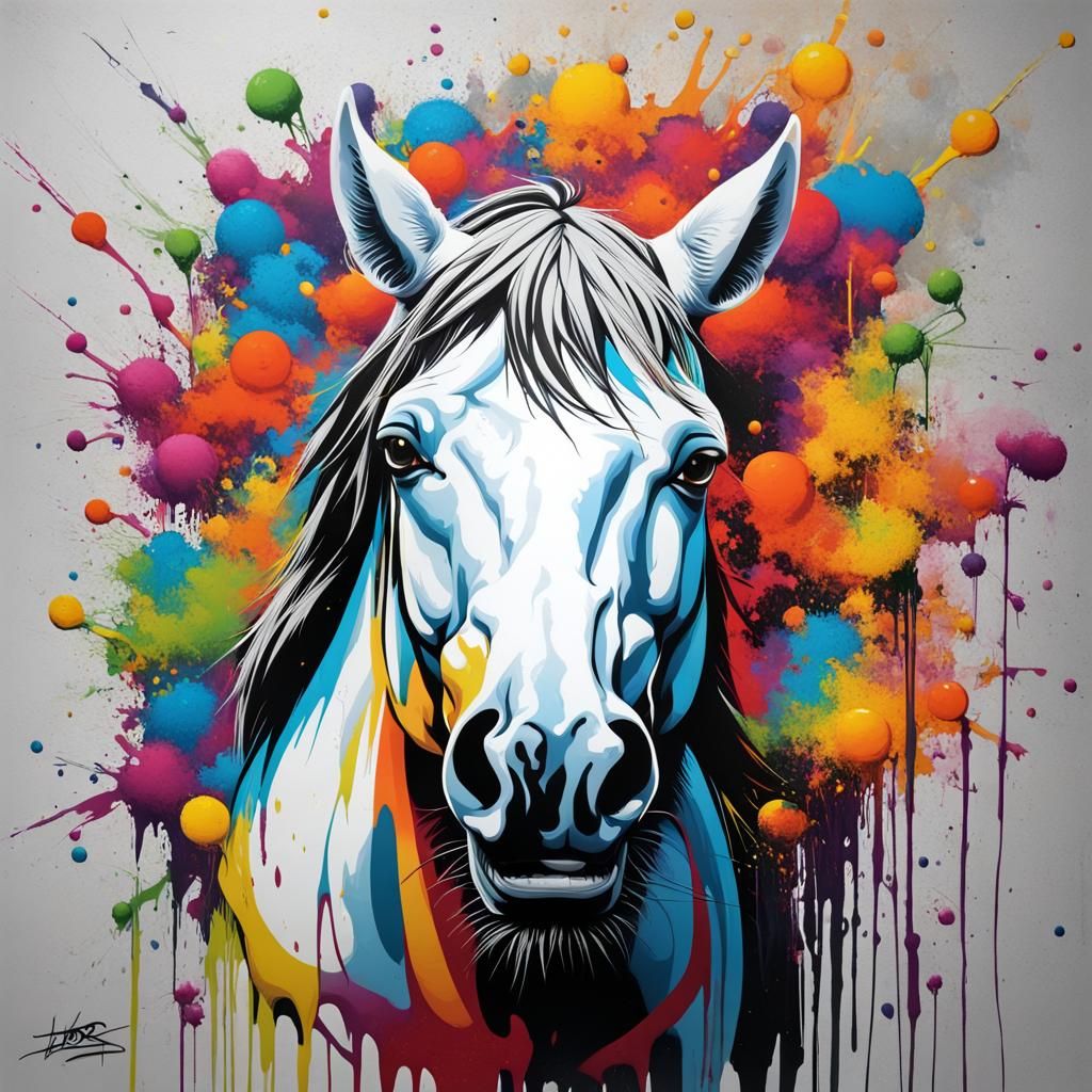 Graffiti Art Horse with Splash and Spray Paint