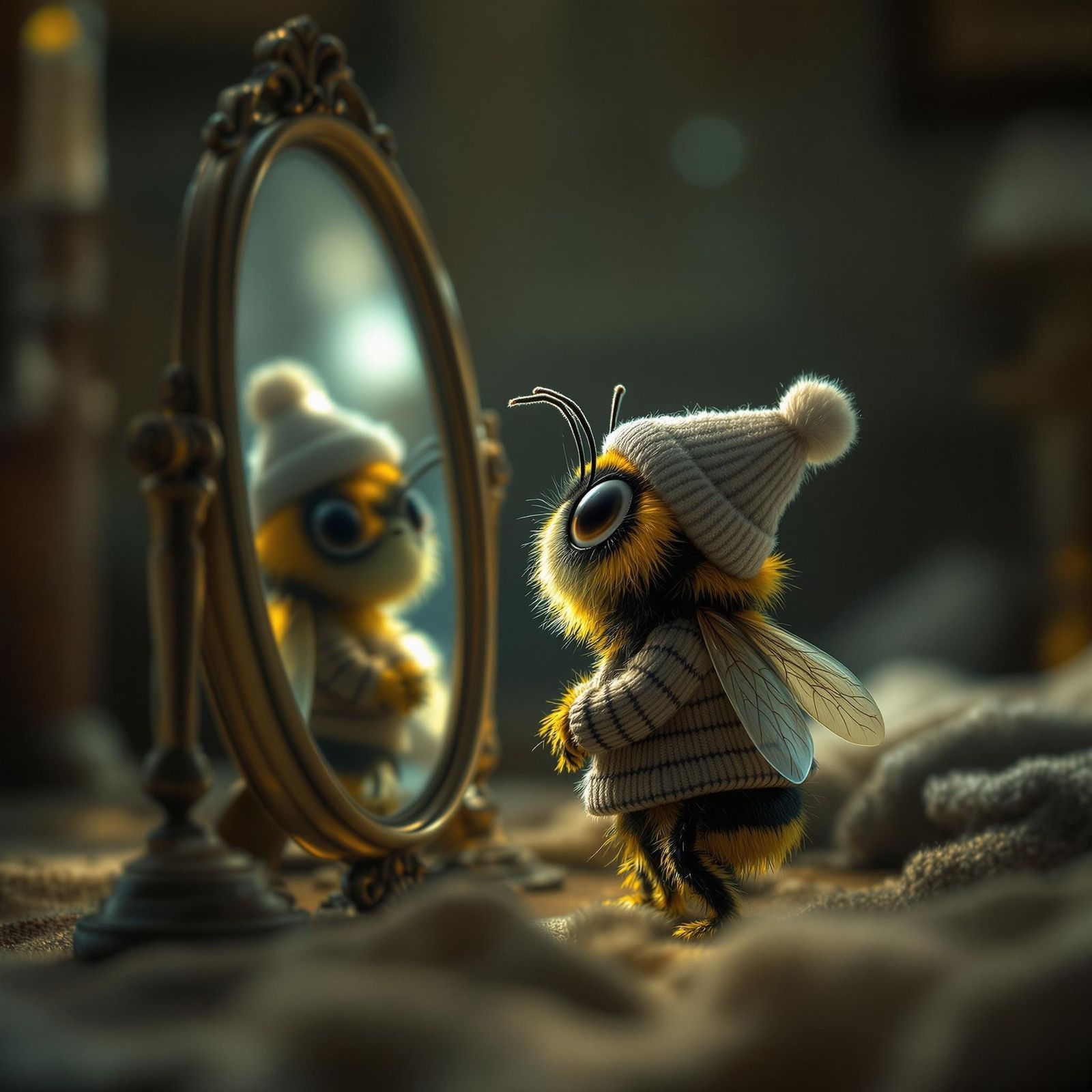 Sleepwalking Bumblebee Gazing at Mirror, Professional Photog...