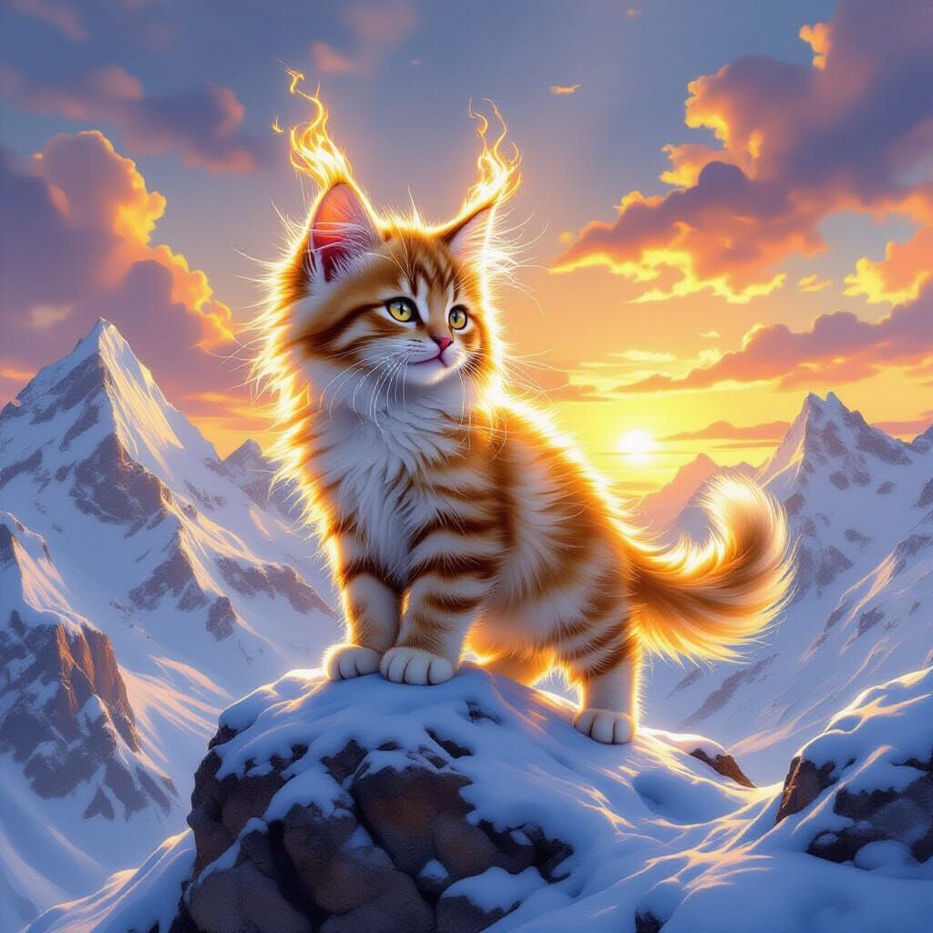 Fiery Kitten King on Mountain Peak