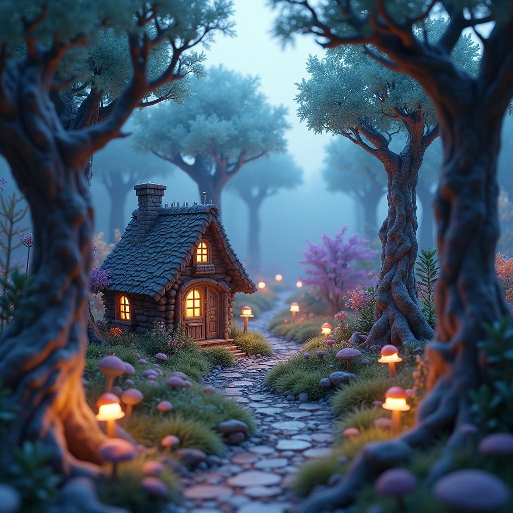 Whimsical Miniature Fairy Land in Matte Painting Style