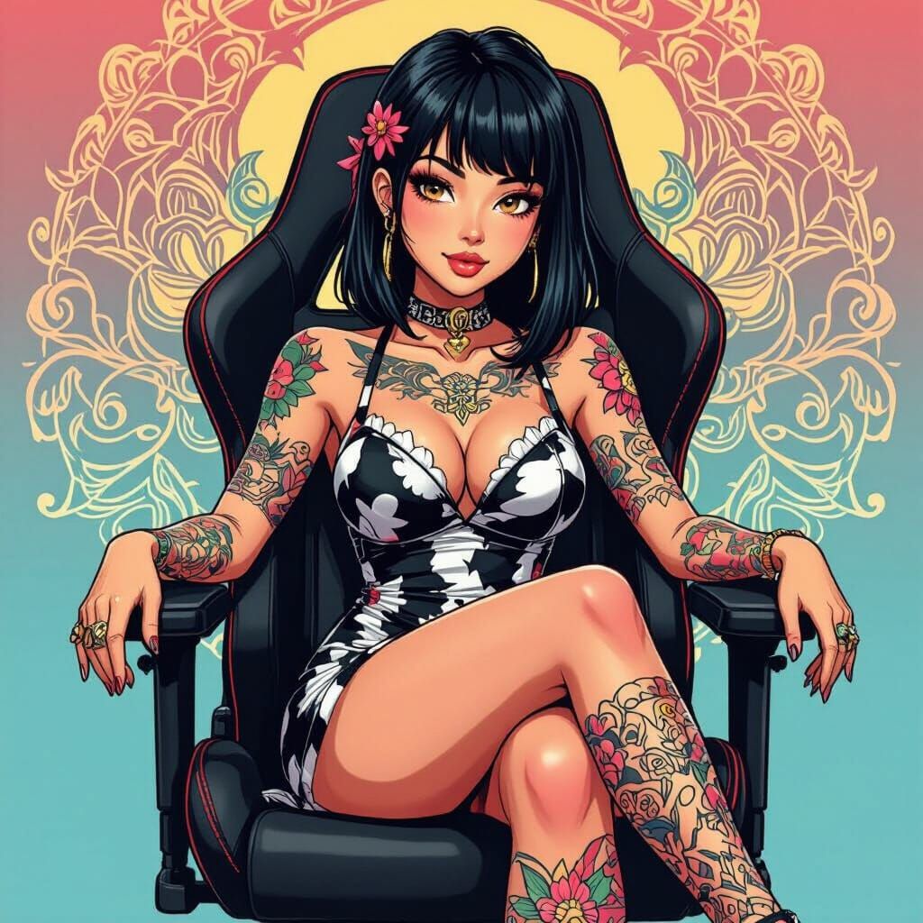 Anime Tattoo Art: Woman in Kawaii Dress