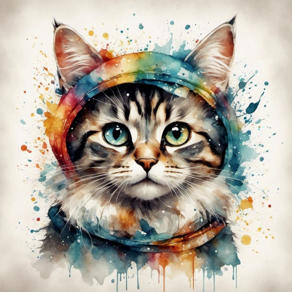 Watercolor Cat Portrait with Expressive Eyes