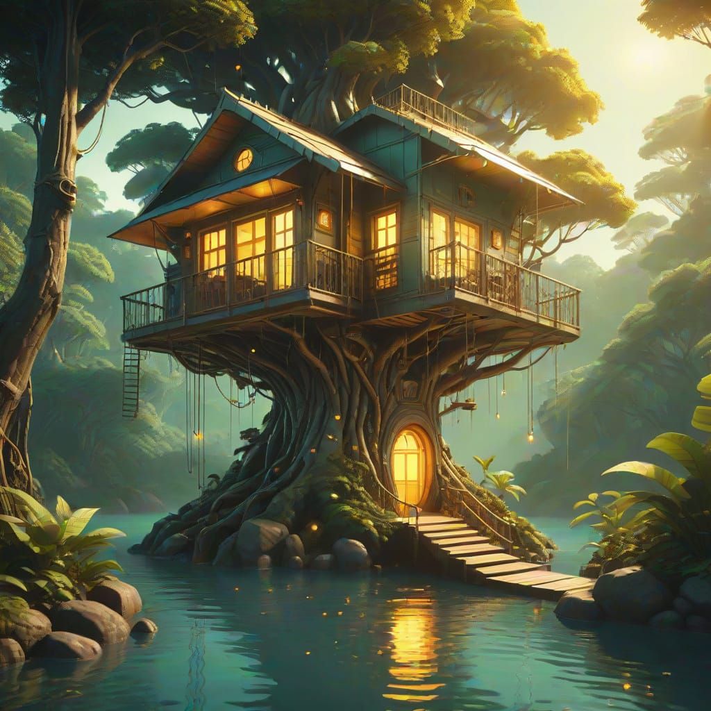 Surreal Jungle Oasis in High-Relief Trompe L'oeil Style