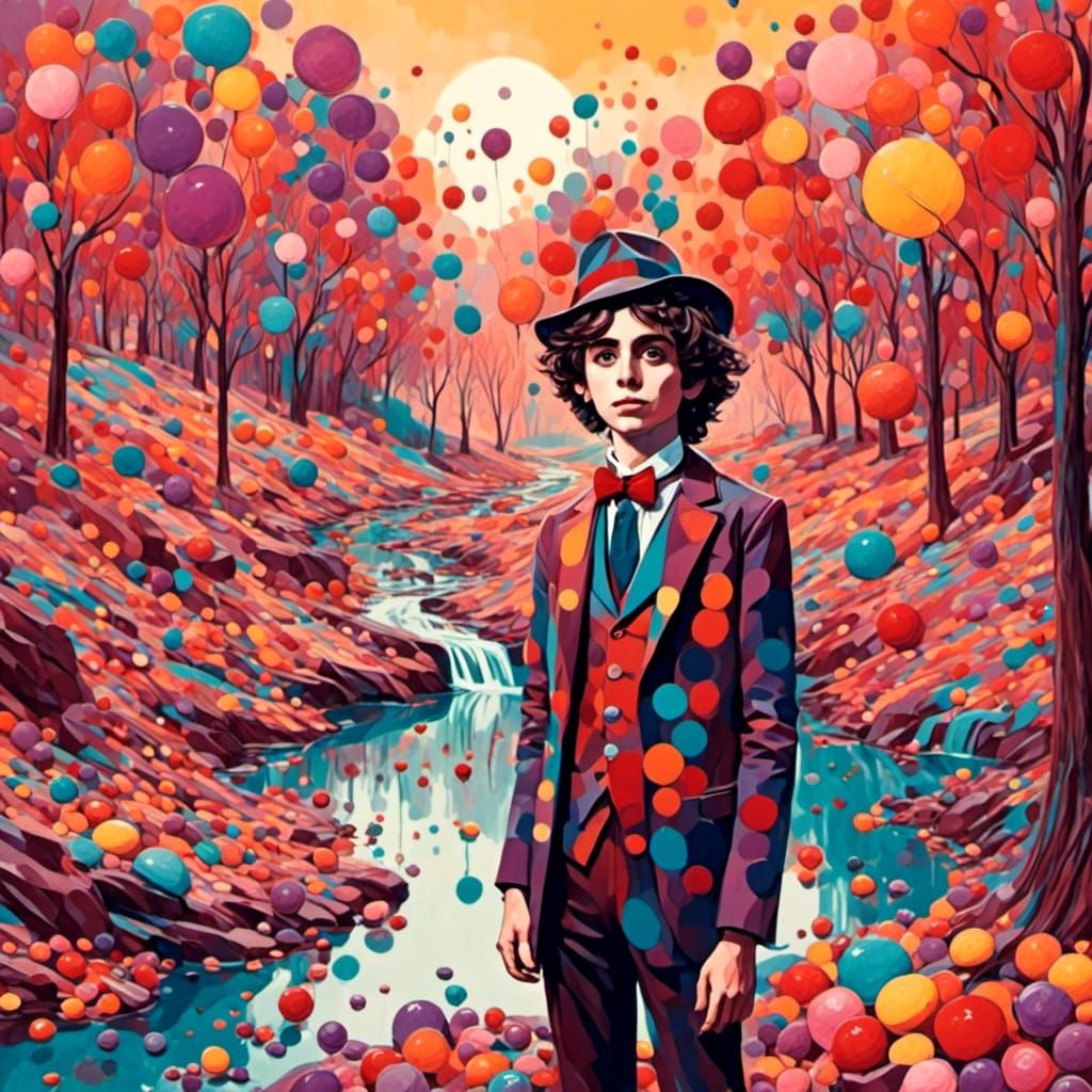 Wonka's Psychedelic River: A Van Gogh Inspired Retro Dream