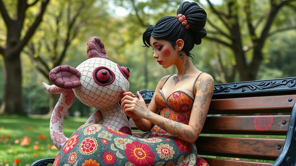 Detailed Plush Woman in Batik Patchwork Quilting