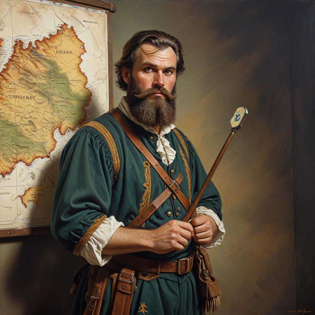 Bavarian Man with Map, Oil Painting Style