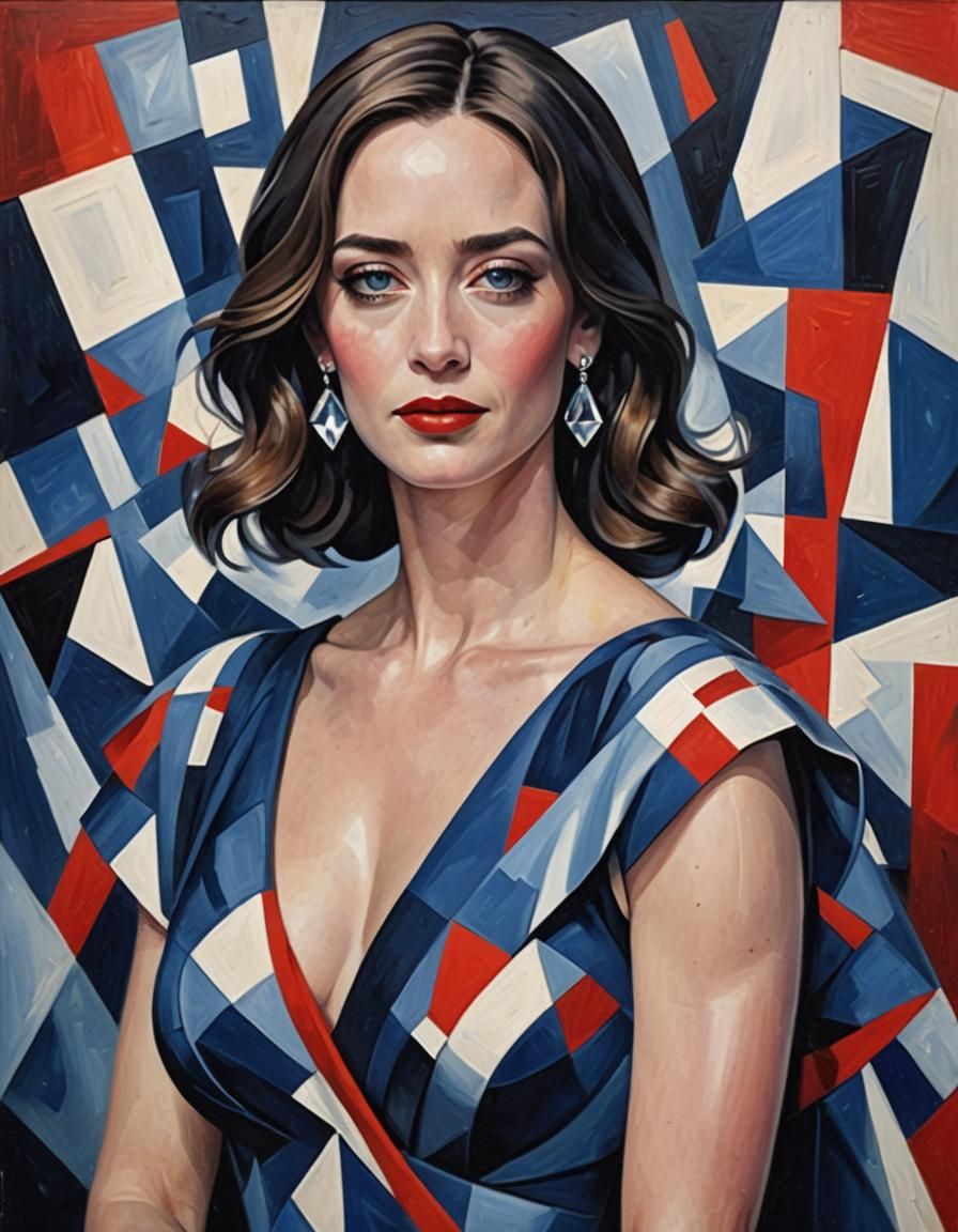 Elegant Woman in Abstract Cubist Oil Painting