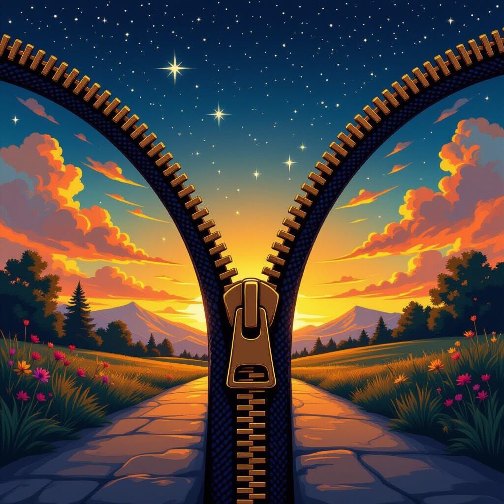 Day and Night Zipper in Whimsical Style