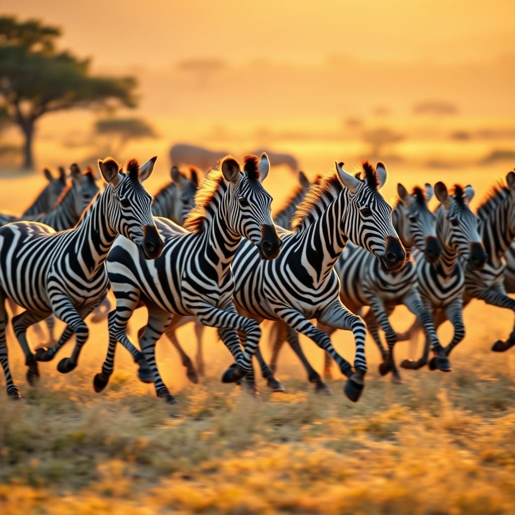Dynamic Zebras in Golden Savannah