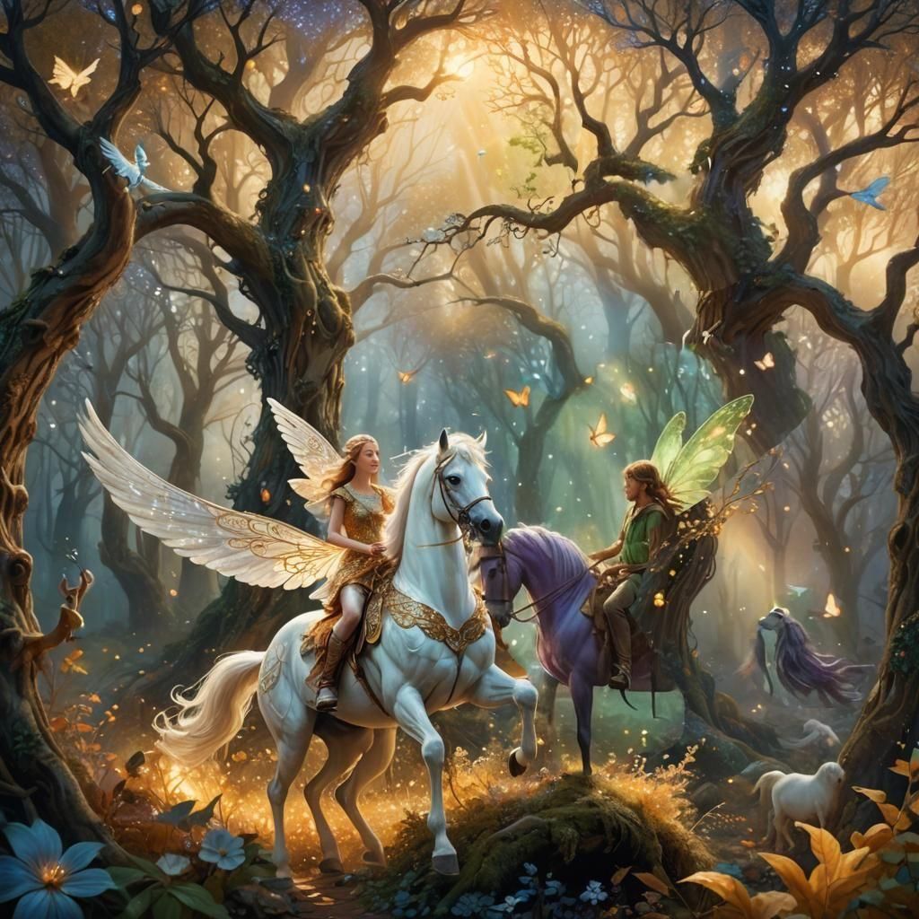 Enchanted Forest with Fairy and Animals