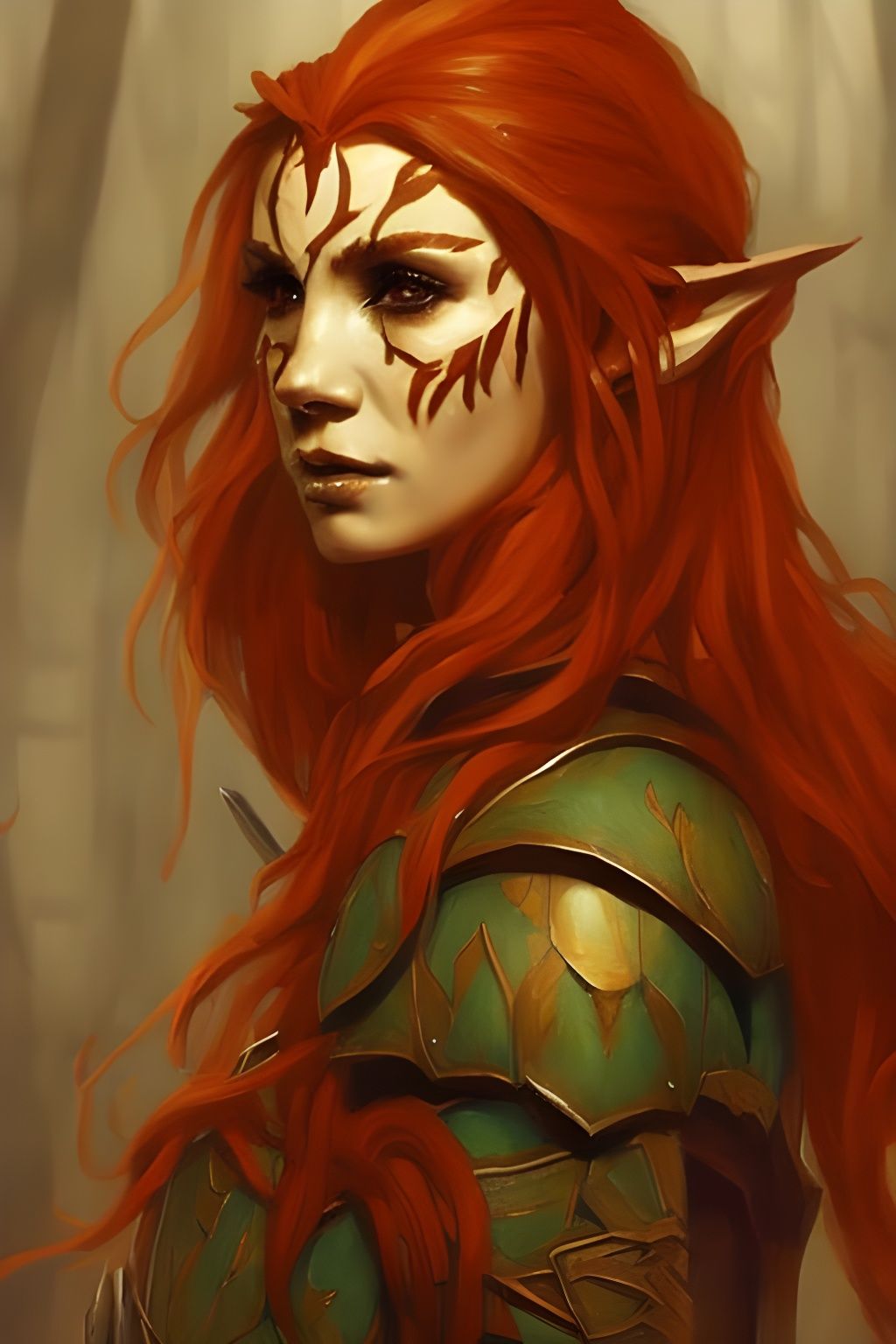 Redhead Wood Elf Portrait with Luminous Colors