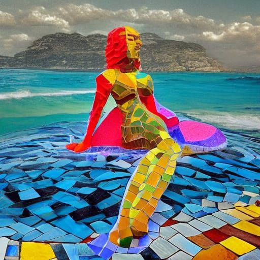 Dreamlike Beachscape in Vibrant Glass Mosaic Style