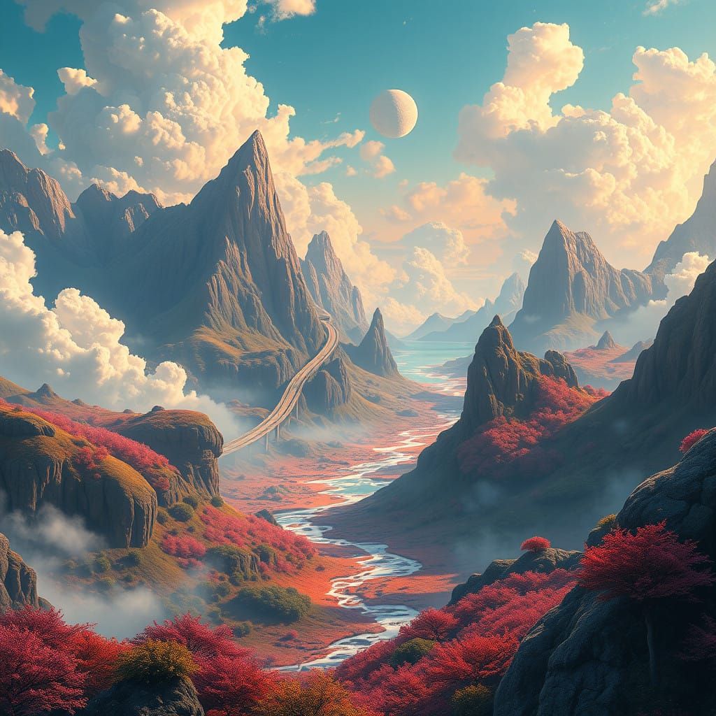 Surreal Landscape Unfolds in Dreamlike Tapestry