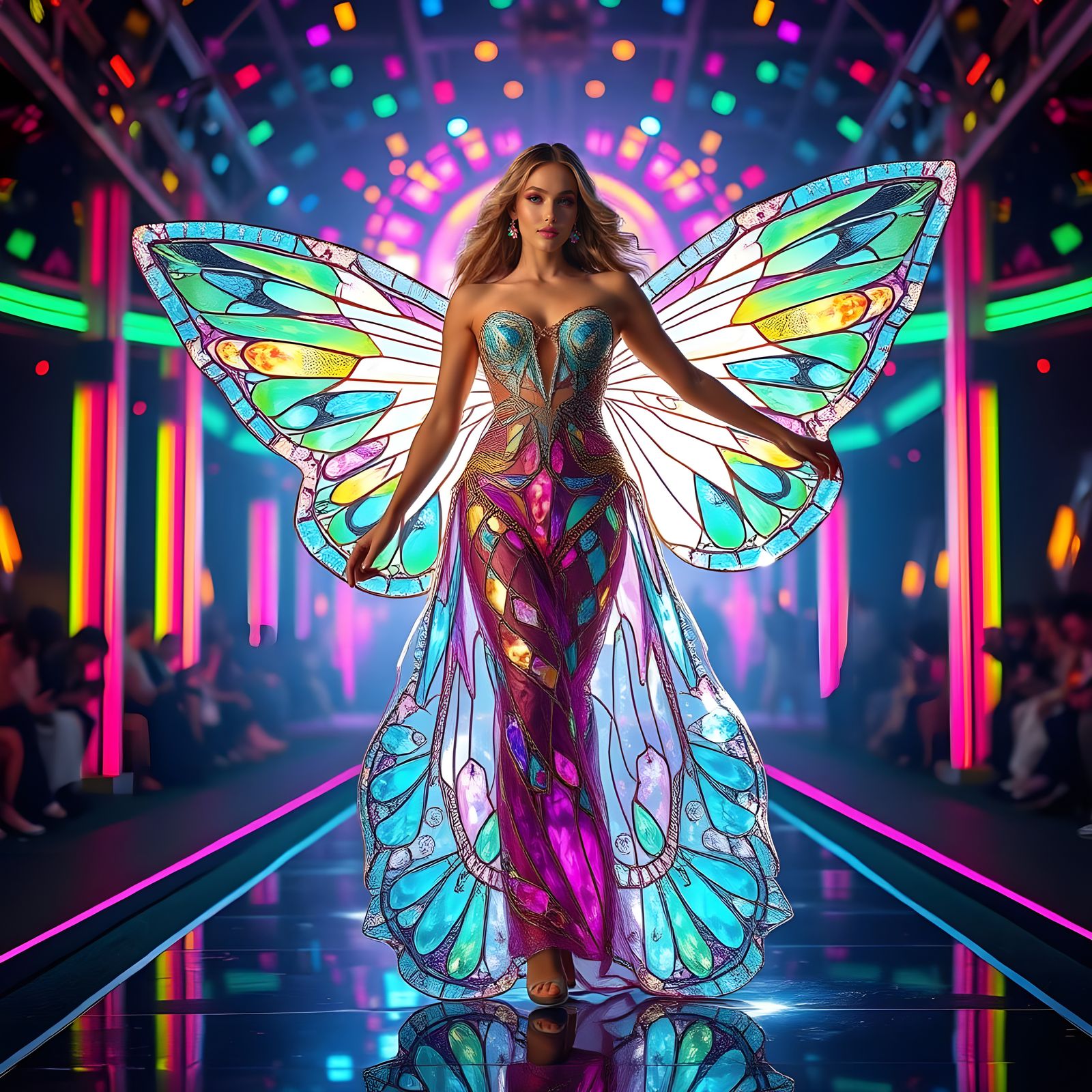 Hyper-Realistic Fashion Model in Radiant Fairy Dress