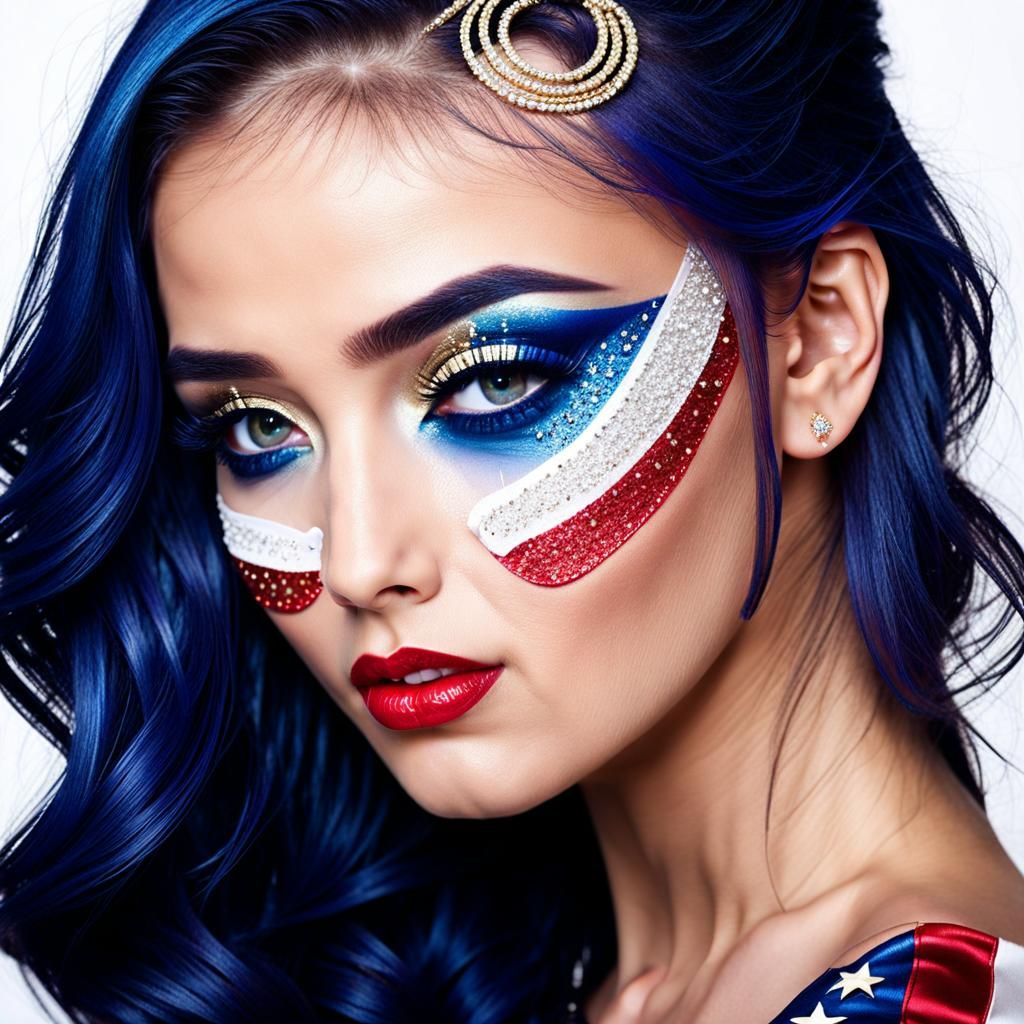 American flag-themed eye makeup design fit for a glamorous gala