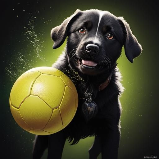 Happy Puppy with Ball in Hyperrealistic Style