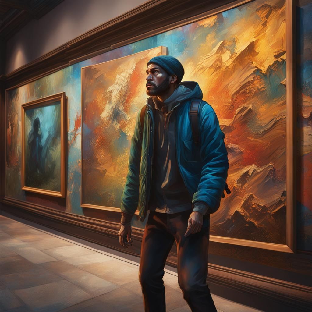 Art Thief Stealing from Museum in Hyperrealistic Style