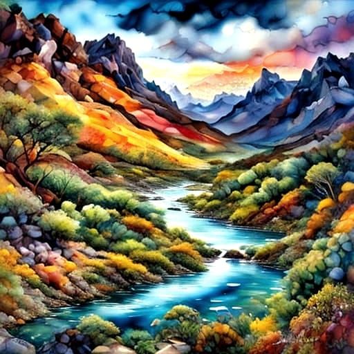 Stained Glass Chocolate River Scene with Boats