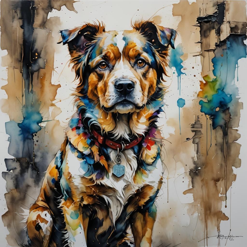 Anthropomorphic Dog in Edinburgh in Alcohol Ink Style