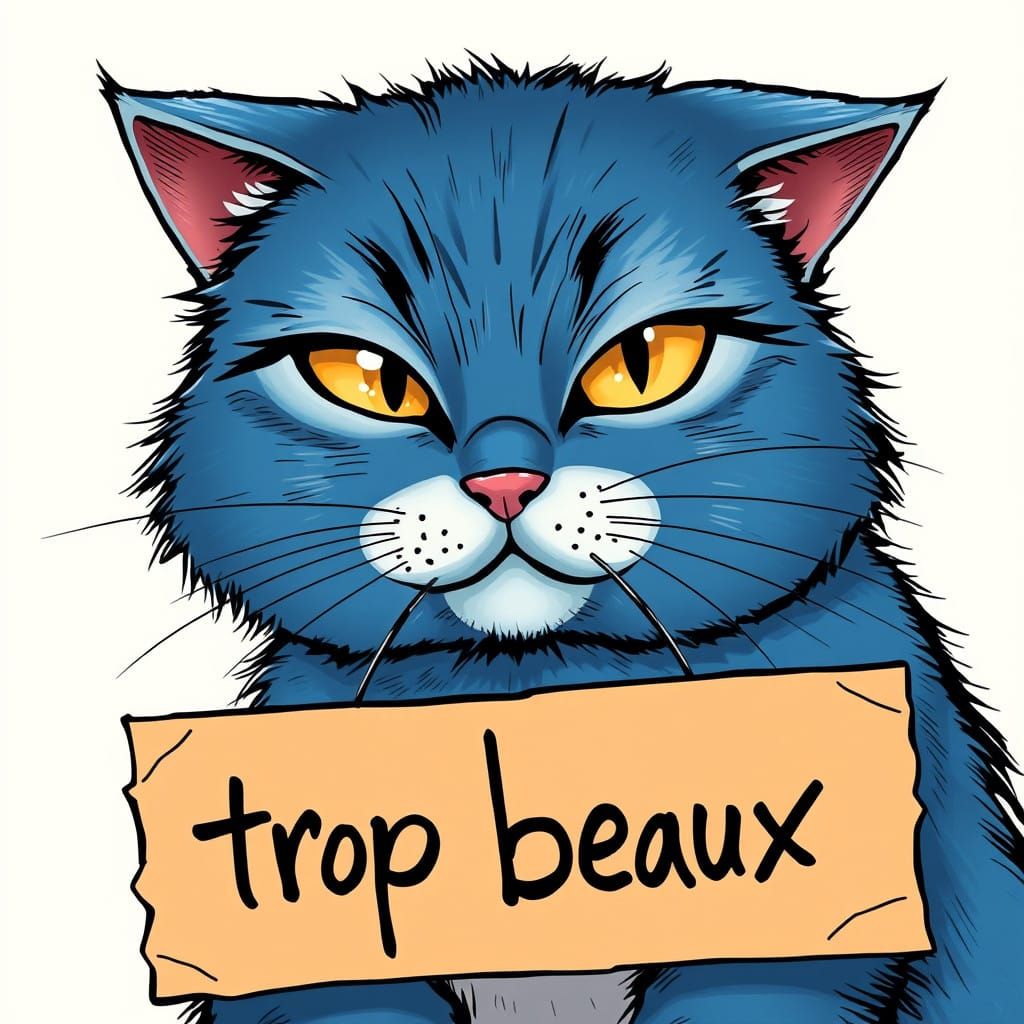 Electric Blue Cat Displays French Chic